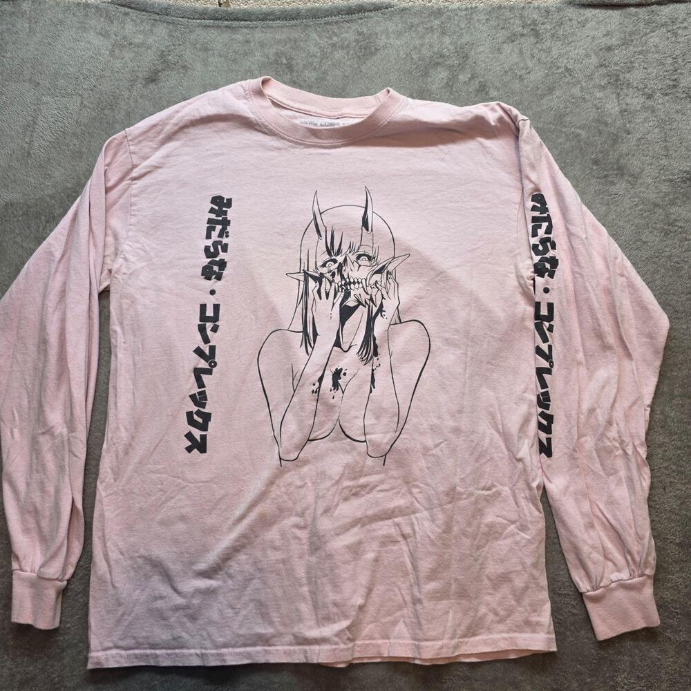 Lewd Complex Shirt Mens L Pink Long Sleeve Anime Demon Girl Graphic T-Shirt